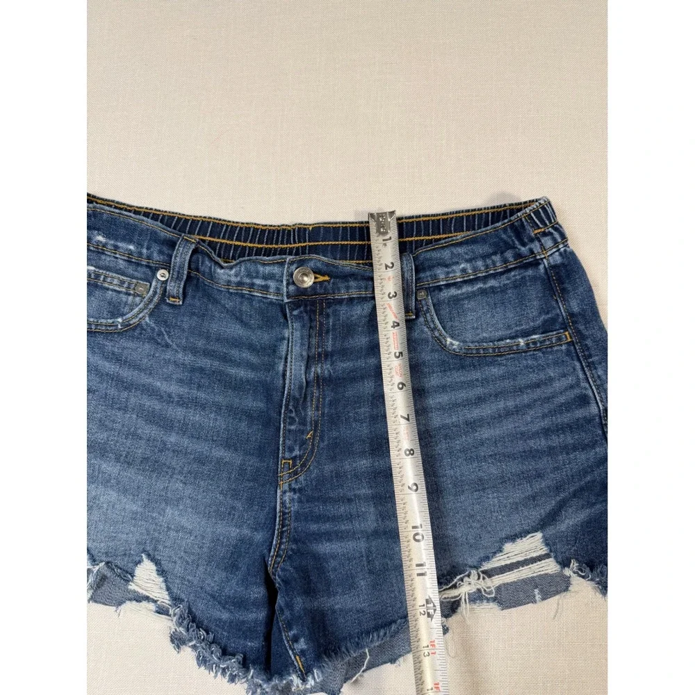 Aerie Womens Distressed Denim Shorts Dark Wash Elastic Back High Rise L